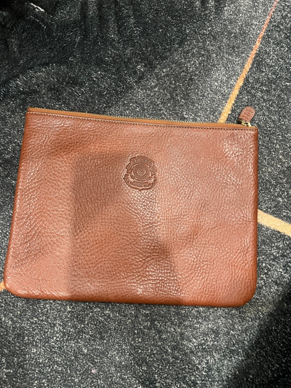 Ghurka Chestnut Pebbled Leather Pouch with Gold Zipper - Picture 2 of 9